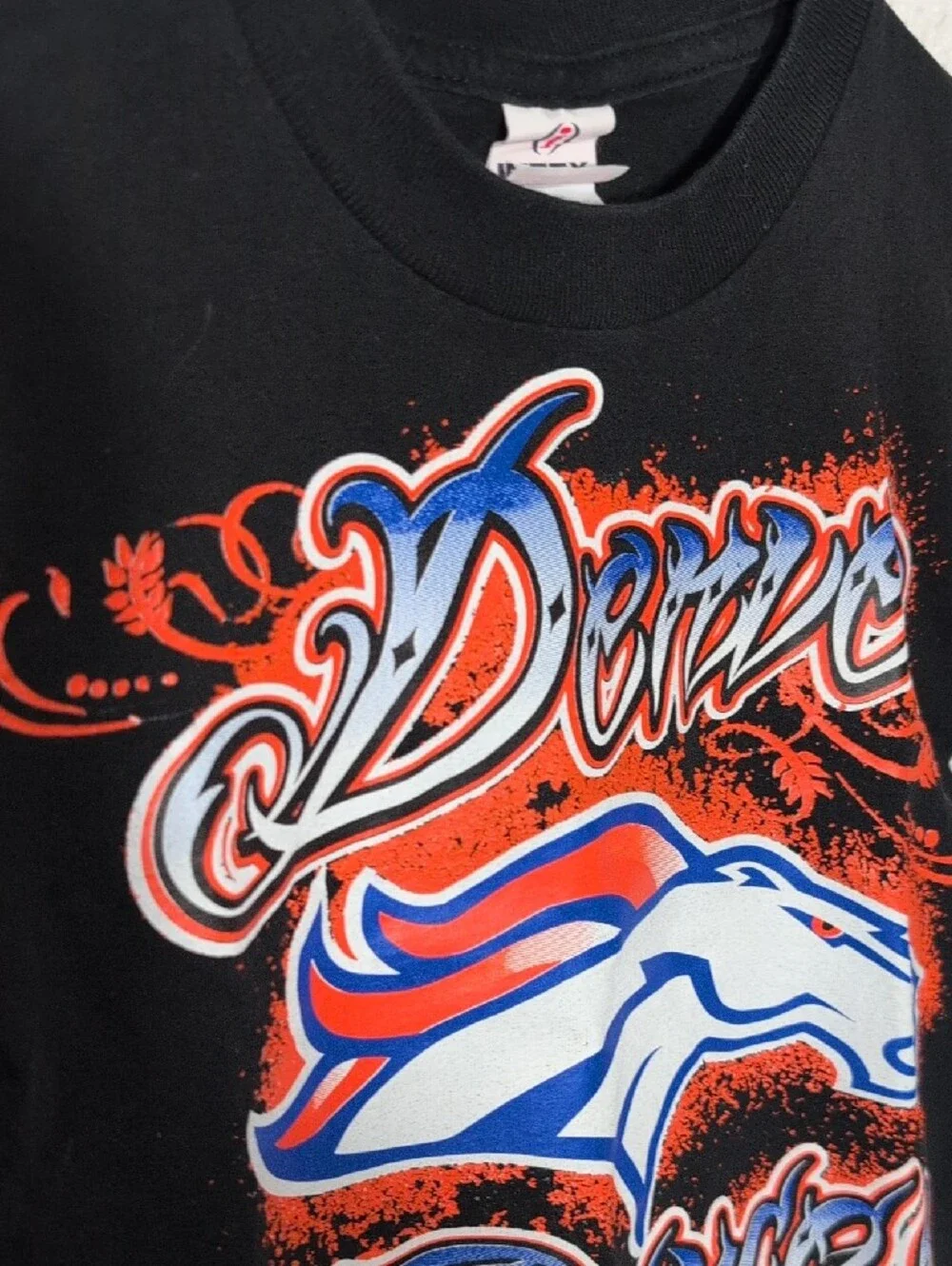 Vtg Denver Broncos Kids Black Graphic Tee Medium